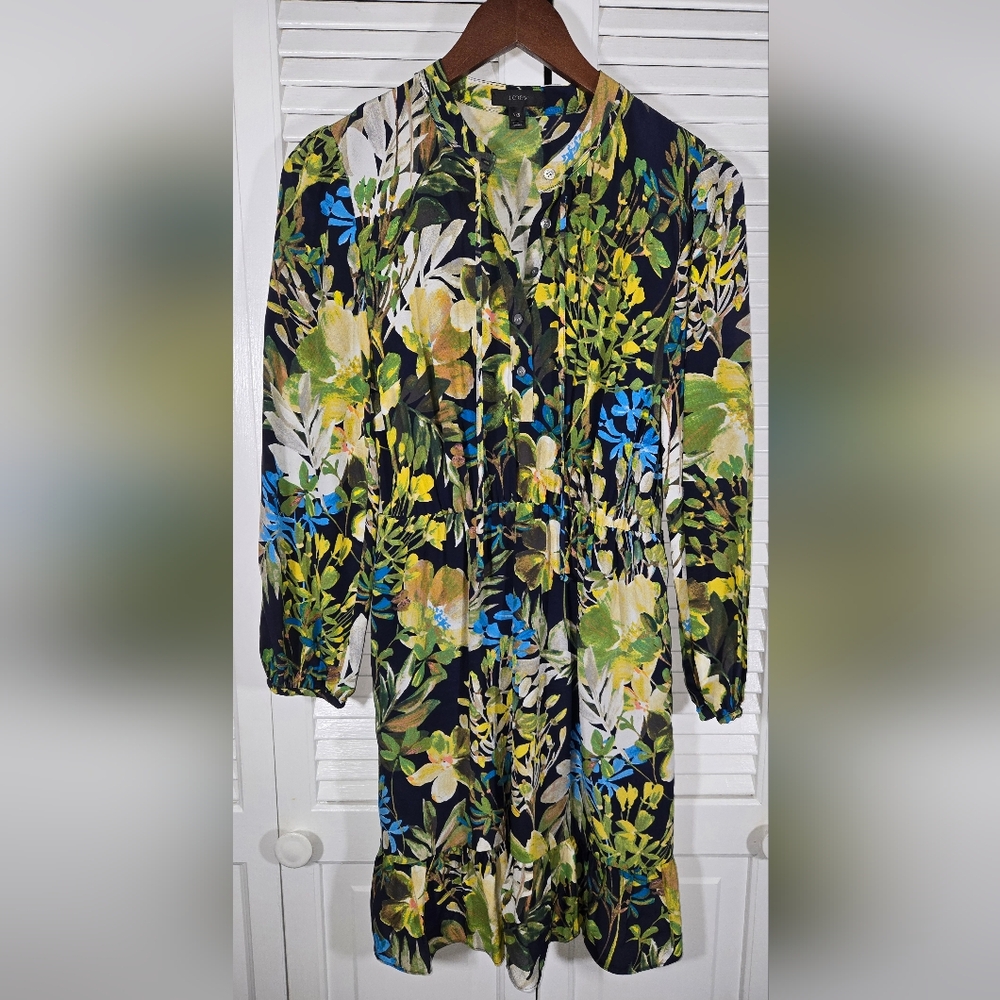 J Crew 100% Silk Watercolor Ruffle Long Sleeve Mini Floral Boho Dress Sz XXS